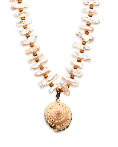 Shell & Cultured Freshwater Pearl Pendant Necklace in Gold Tone, 14"-17" - Exclusive