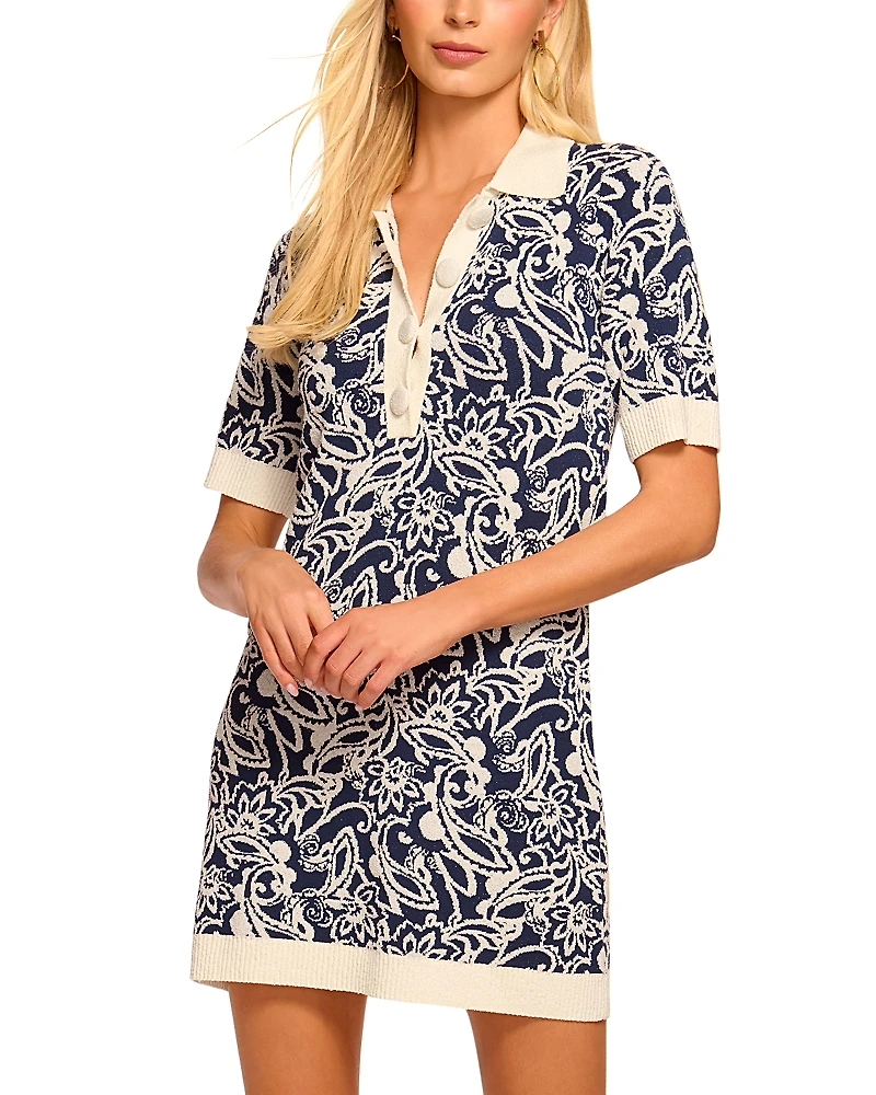 Ramy Brook Erin Knit Printed Collared Mini Dress