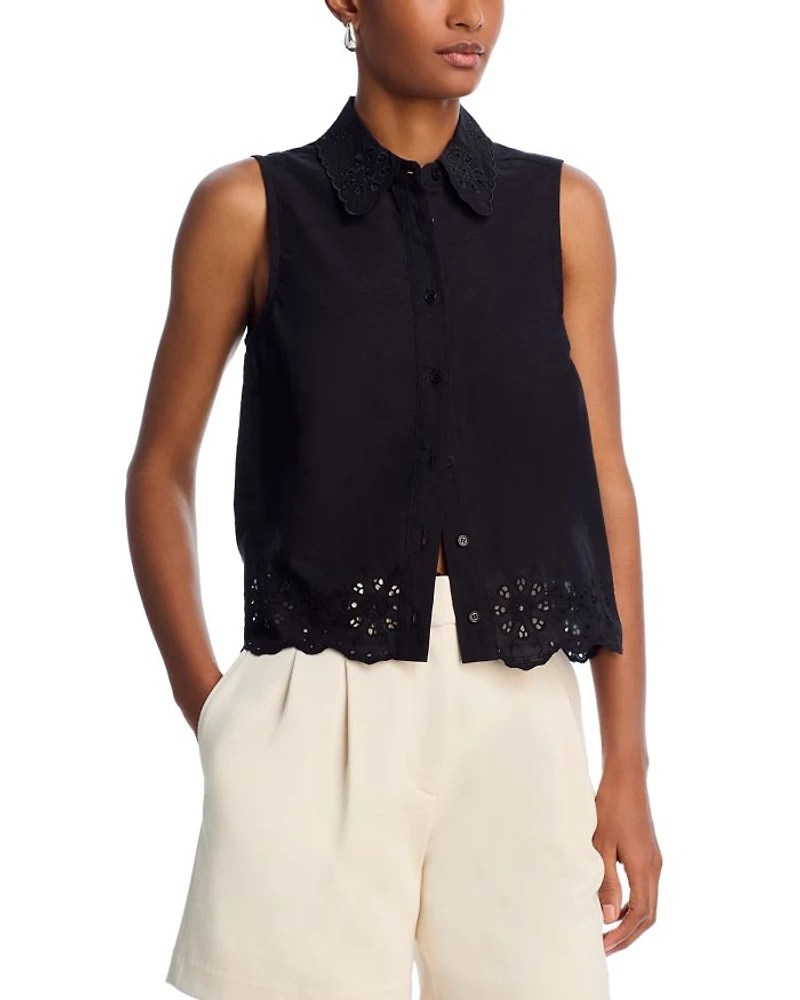 Eyelet Trim Sleeveless Shirt - Exclusive