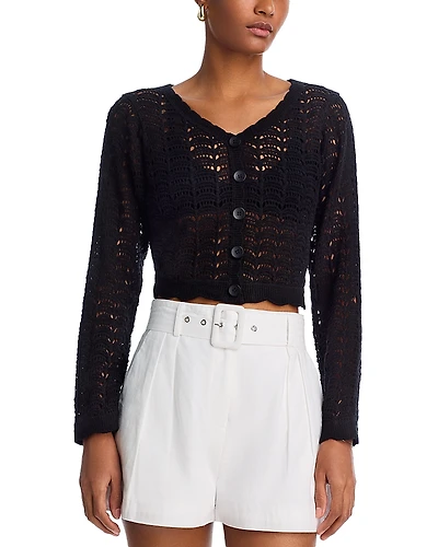 Aqua Crochet V Neck Cardigan Sweater - Exclusive