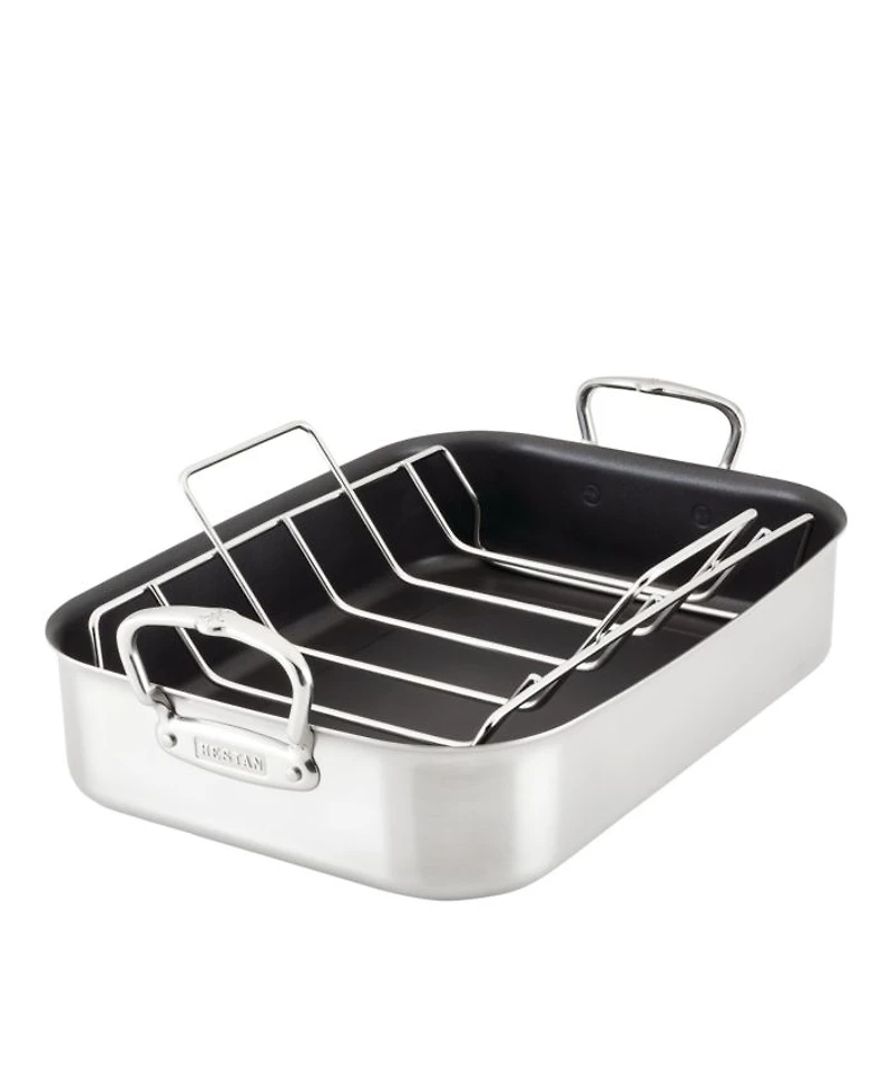 Provisions 14.5-Inch Clad Stainless Steel Nonstick Roaster with Rack, Small