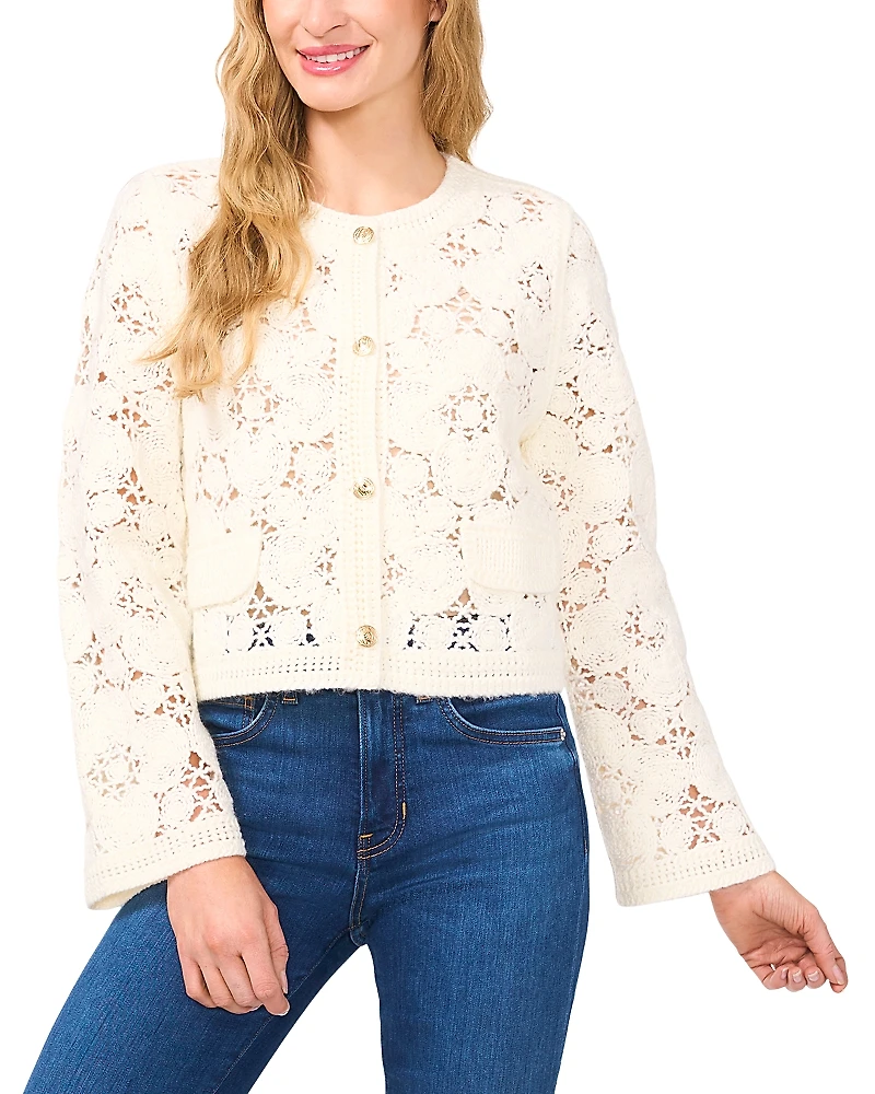 CeCe Long Sleeve Embroidered Cardigan