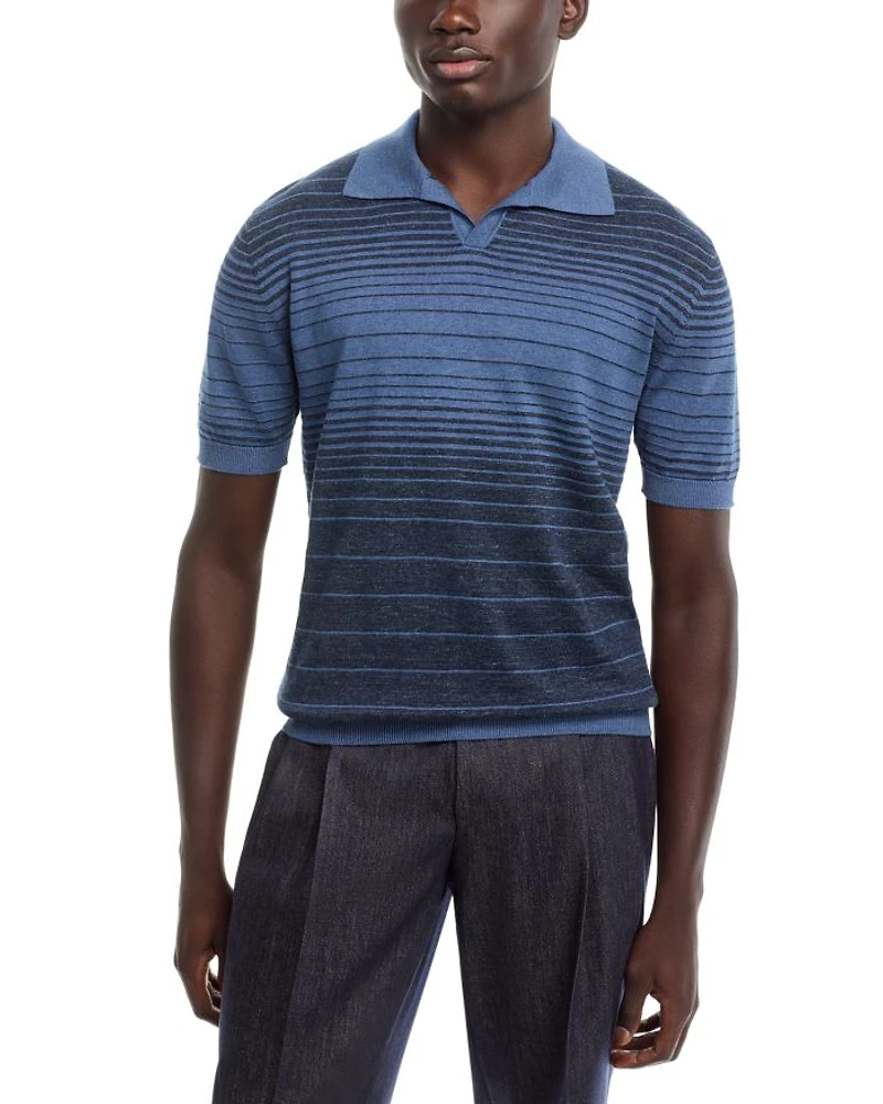 Striped Johnny Collar Knit Polo