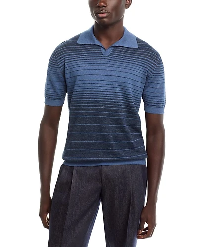 Striped Johnny Collar Knit Polo