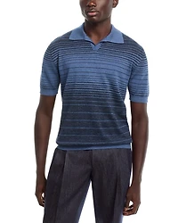 Striped Johnny Collar Knit Polo