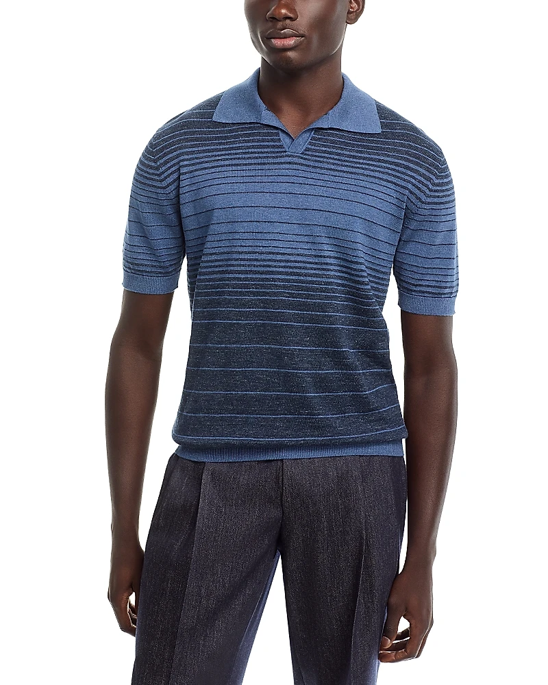 Maurizio Baldassari Striped Johnny Collar Knit Polo