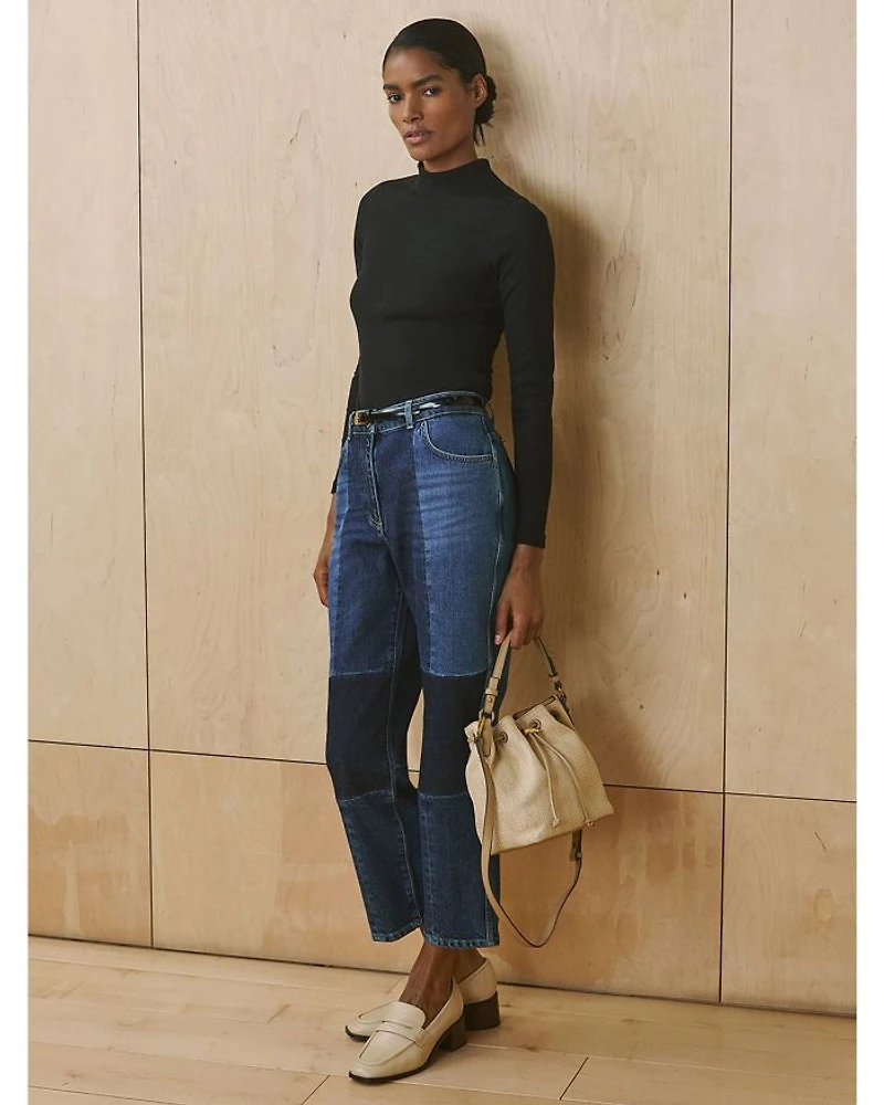 Birch Mid Rise Patch Straight Leg Jeans Blue