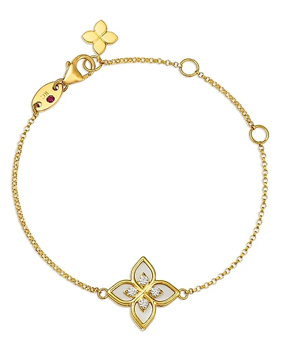 Roberto Coin 18K Yellow Gold Venetian Princess Mother of Pearl & Diamond Flower Link Bracelet