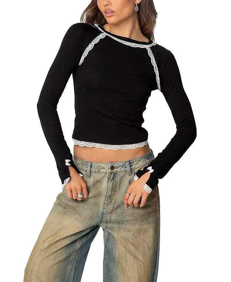 Edikted Edith Lacey Ribbed Top