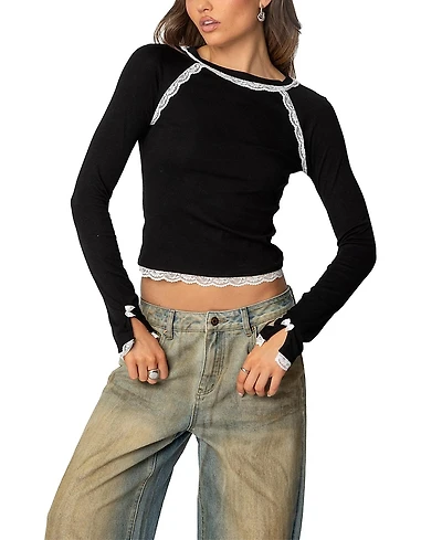 Edikted Edith Lacey Ribbed Top