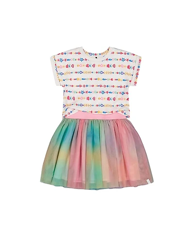 Deux par Deux Girls' Bi-Material Dress with Mesh Skirt - Big Kid