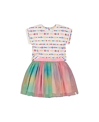 Deux par Deux Girls' Bi-Material Dress with Mesh Skirt - Big Kid