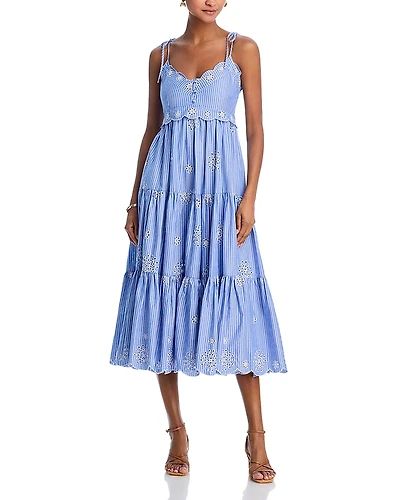 Cinq a Sept Embroidered Stripe Dress