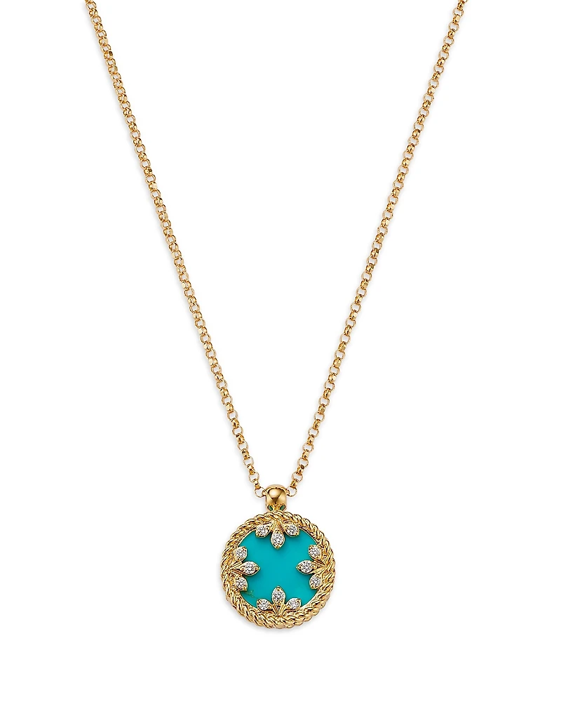 Roberto Coin 18K Yellow Gold Venetian Princess Medallion Turquoise, Mother of Pearl, & Diamond Reversible Pendant Necklace, 16-17