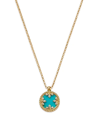 Roberto Coin 18K Yellow Gold Venetian Princess Medallion Turquoise, Mother of Pearl, & Diamond Reversible Pendant Necklace, 16-17