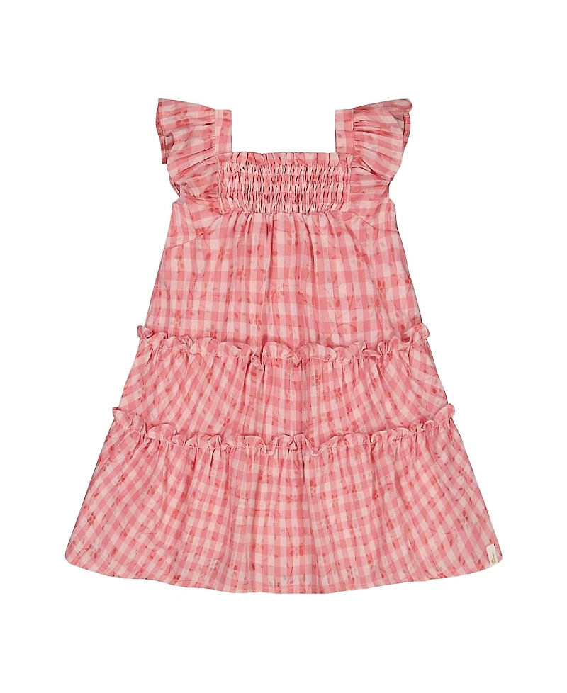 Deux par Girls' Smocked Layered Dress with Frill Sleeve