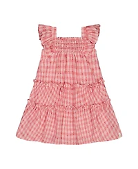 Deux par Girls' Smocked Layered Dress with Frill Sleeve