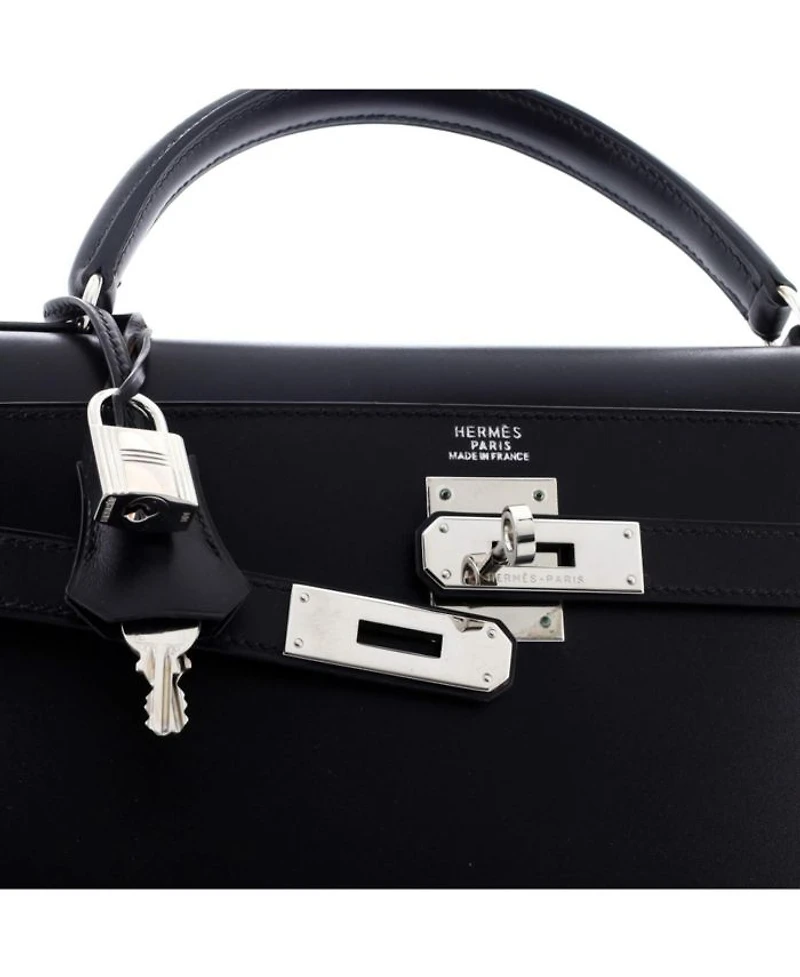 Kelly 32 Handbag Black Box Calf with Palladium Hardware