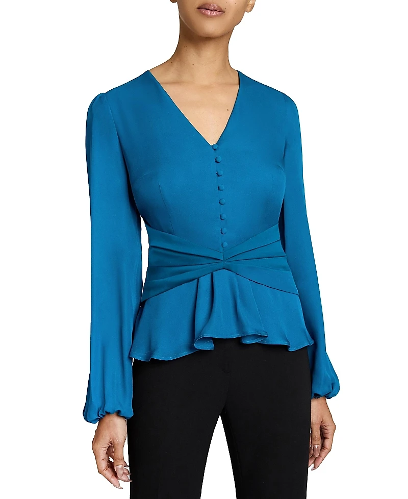 Santorelli Long Sleeve Blouse with Cinched Waist