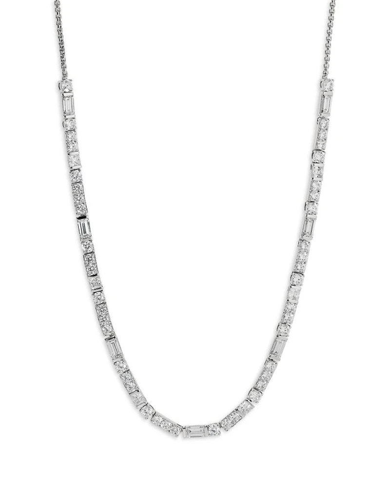 Cubic Zirconia Collar Necklace in Rhodium Plated, 18"