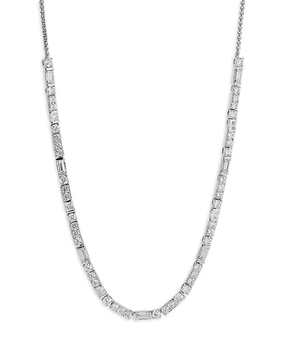 Cubic Zirconia Collar Necklace in Rhodium Plated, 18"