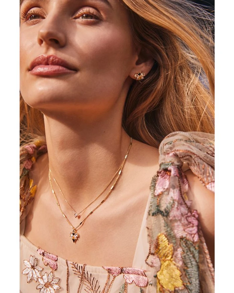 Mixed Crystal Bee Pendant Necklace in 14K Gold Plated, 18"