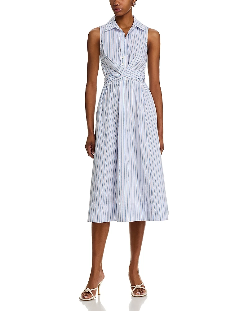 Derek Lam 10 Crosby Shanaya Front Wrap Poplin Striped Dress