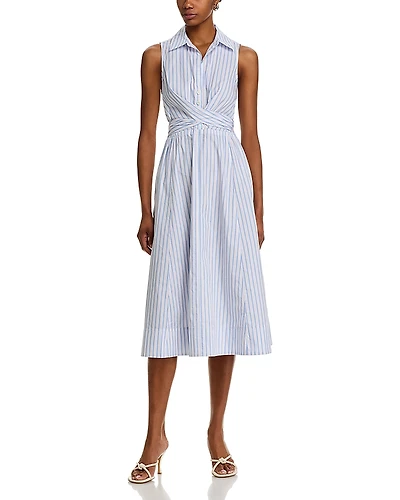 Derek Lam 10 Crosby Shanaya Front Wrap Poplin Striped Dress