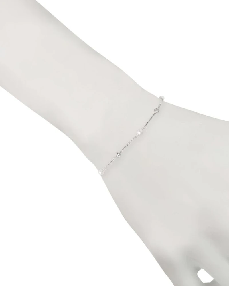 Cubic Zirconia & Cultured Freshwater Pearl Link Bracelet in Sterling Silver