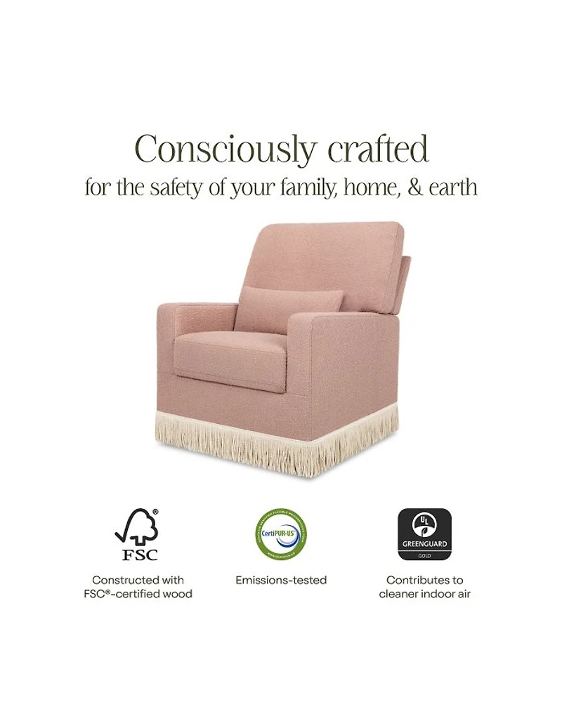 Crawford Pillowback Comfort Swivel Glider - Bouclé with Tassel Fringe