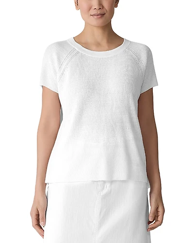 Eileen Fisher Linen Cotton Raglan Short Sleeve Sweater