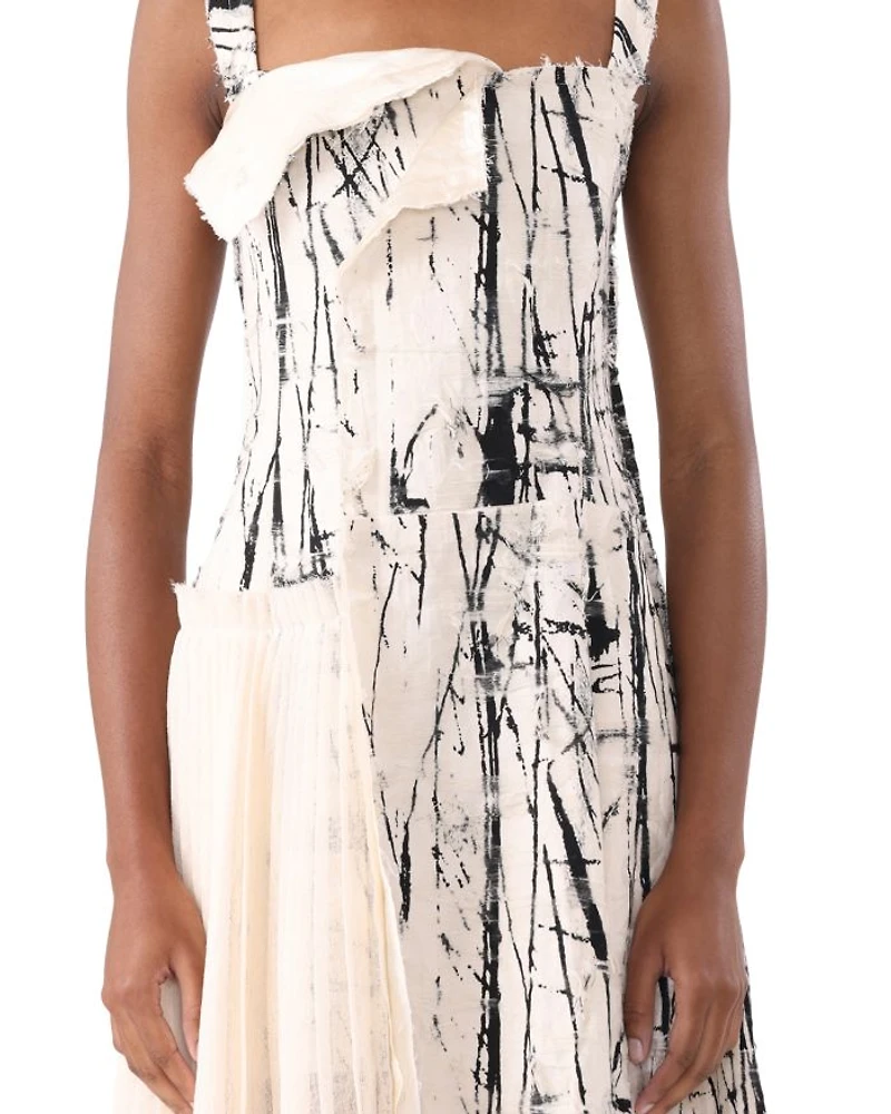 Brushstroke Fray Jacquard Asymmetric Dress