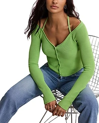 Stretch Rib Knit Off Shoulder Top
