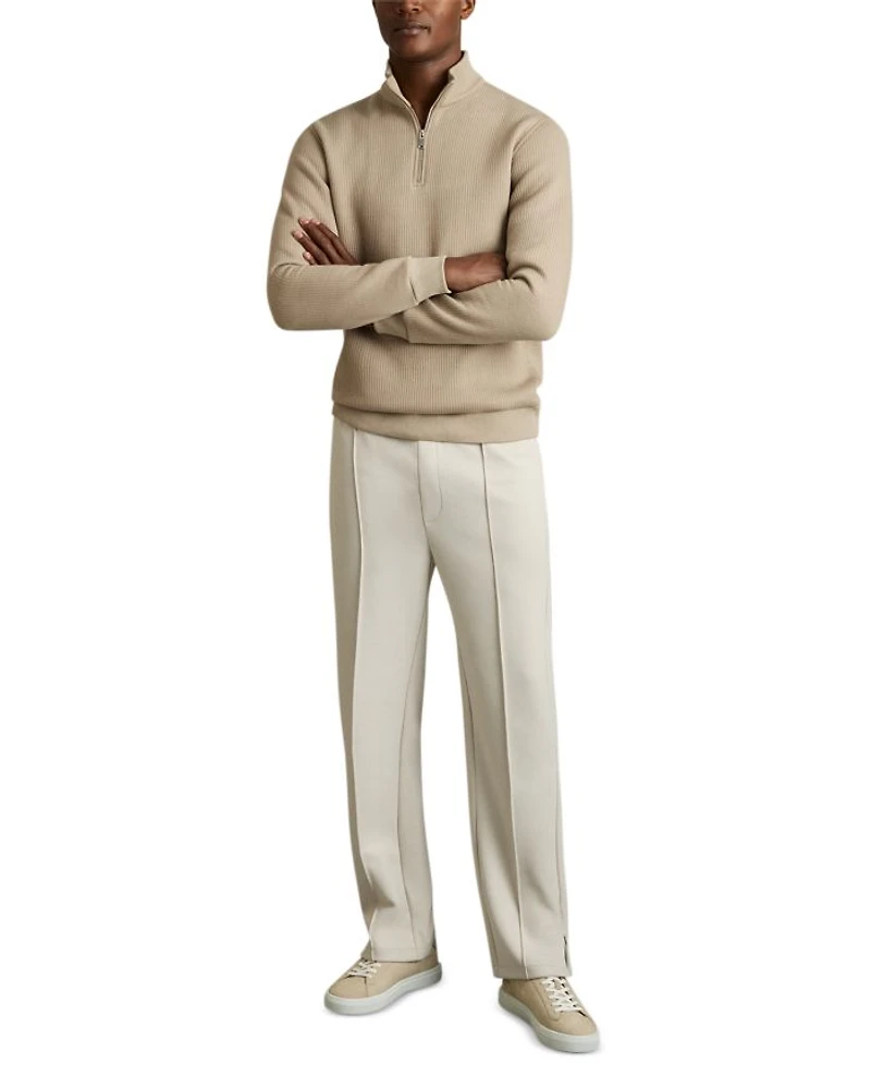 Ribbed Funnel Neck Half Zip Shirt