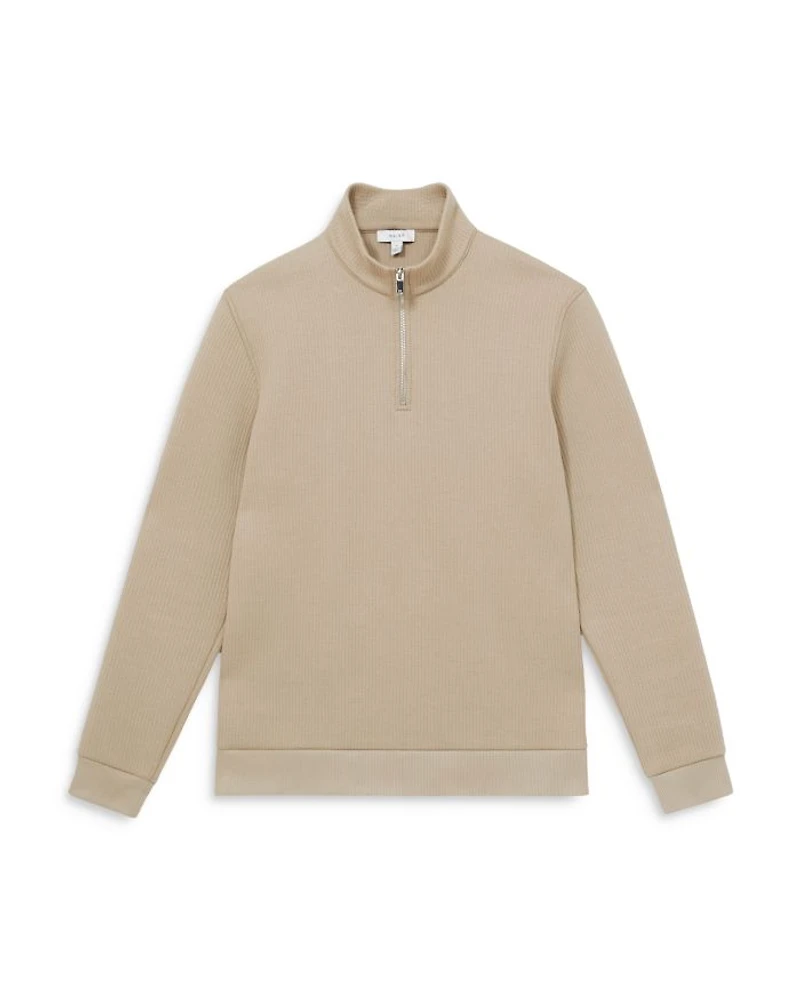 Ribbed Funnel Neck Half Zip Shirt