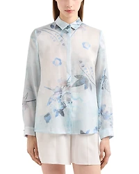 Emporio Armani Shiny Baltik Floral Print Button Up Shirt