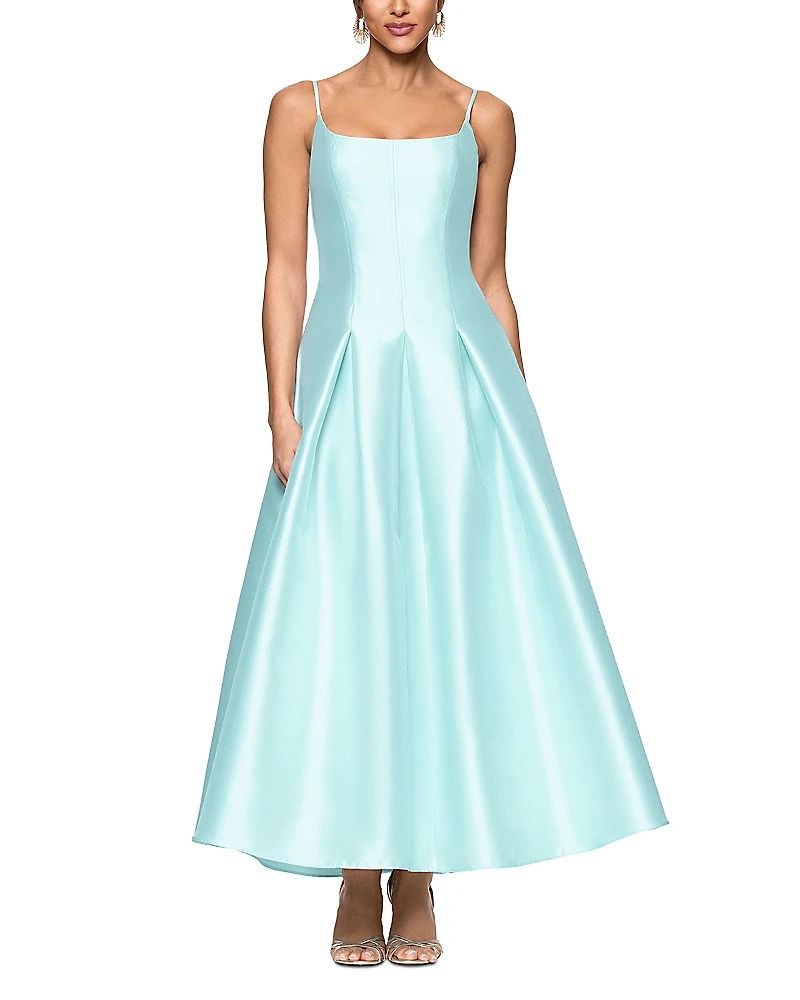 Aqua Satin Midi Dress - Exclusive