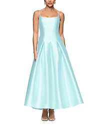Aqua Satin Midi Dress - Exclusive