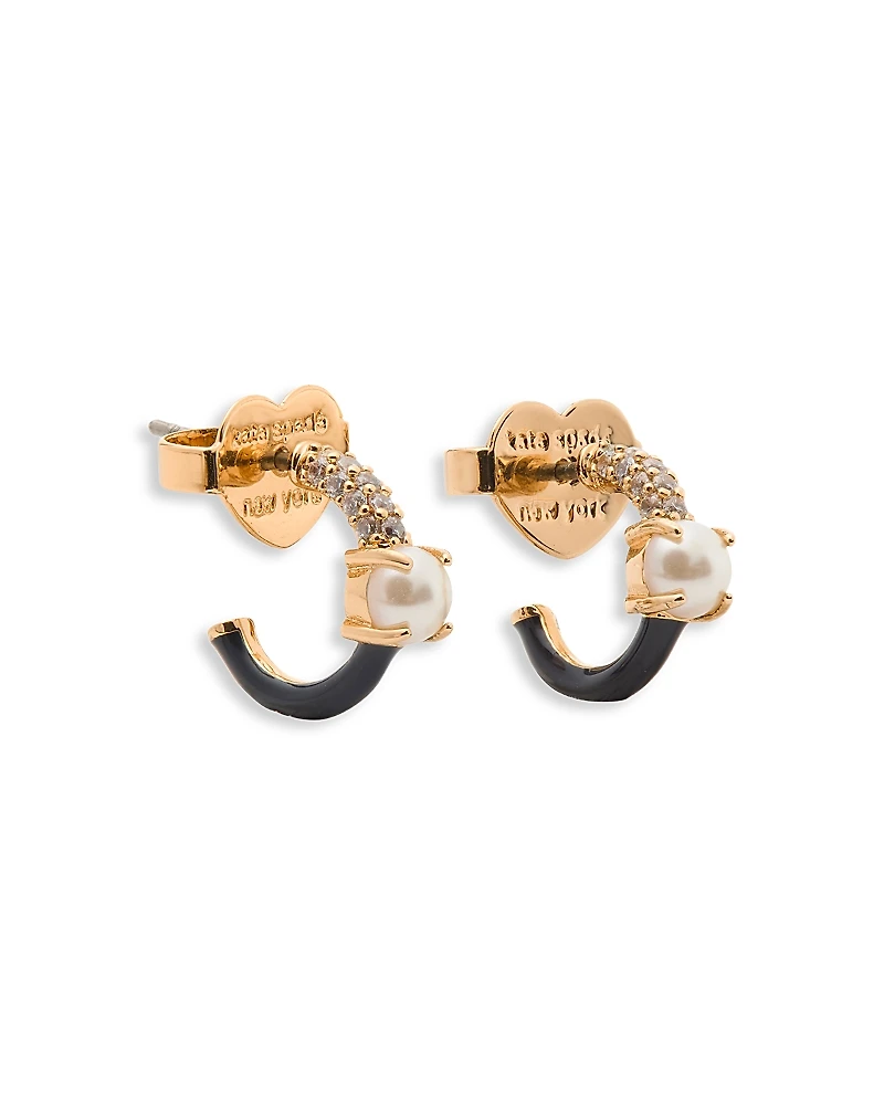 kate spade new york Imitation Pearl, Pave & Enamel Huggie Hoop Earrings