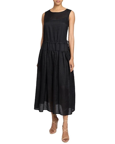 MISTY Sleeveless Midi Dress with Full Skirt and Detachable Slip, Side Pockets Lightweight Ramie