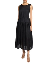 MISTY Sleeveless Midi Dress with Full Skirt and Detachable Slip, Side Pockets Lightweight Ramie