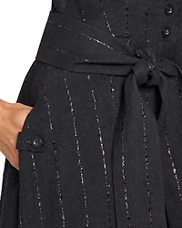 NIA Sleeveless Midi Dress with Asymmetric Hemline and Button Details Metallic Striped Linen