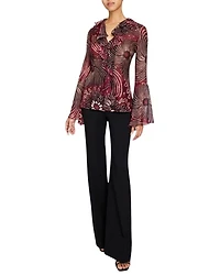 SYDNEY Long Sleeve Button Down Blouse with Ruffles Silk Modern Gingham Floral Print