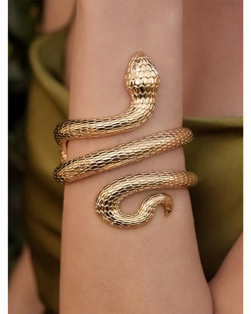 Serpentina Marquise Cubic Zirconia Coiled Snake Cuff Bracelet in 18K Gold Plated