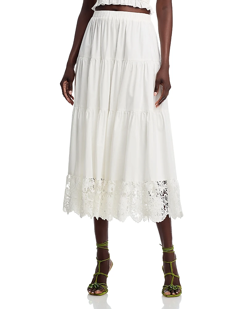 Aqua Tiered Poplin Midi Skirt - Exclusive