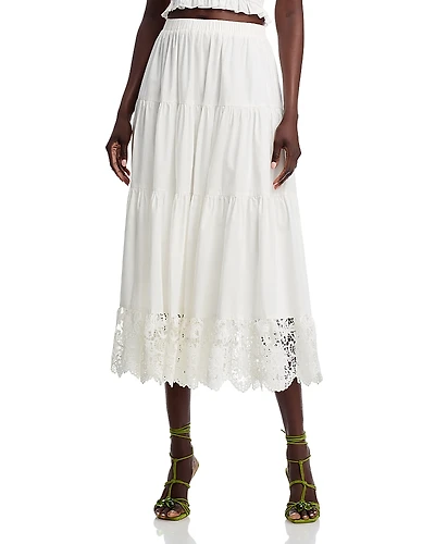 Aqua Tiered Poplin Midi Skirt - Exclusive