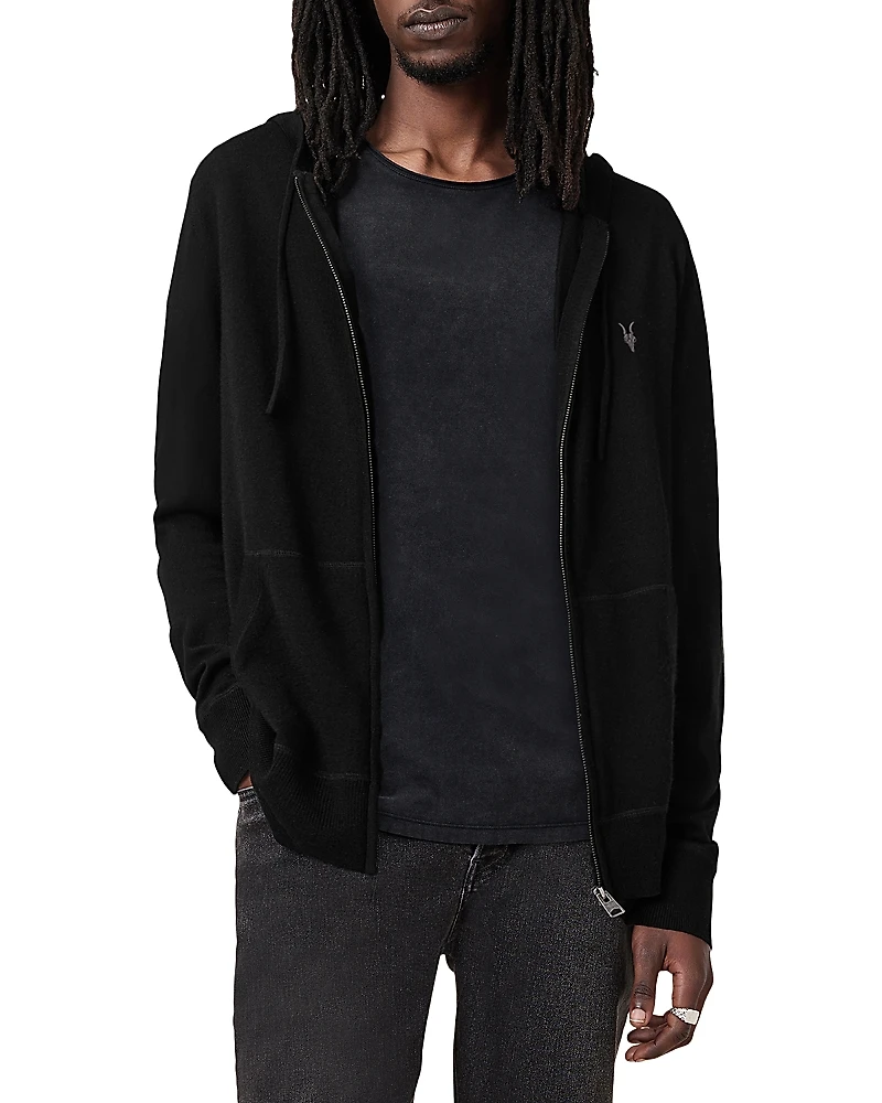 Allsaints Mode Merino Wool Slim Fit Full Zip Hoodie