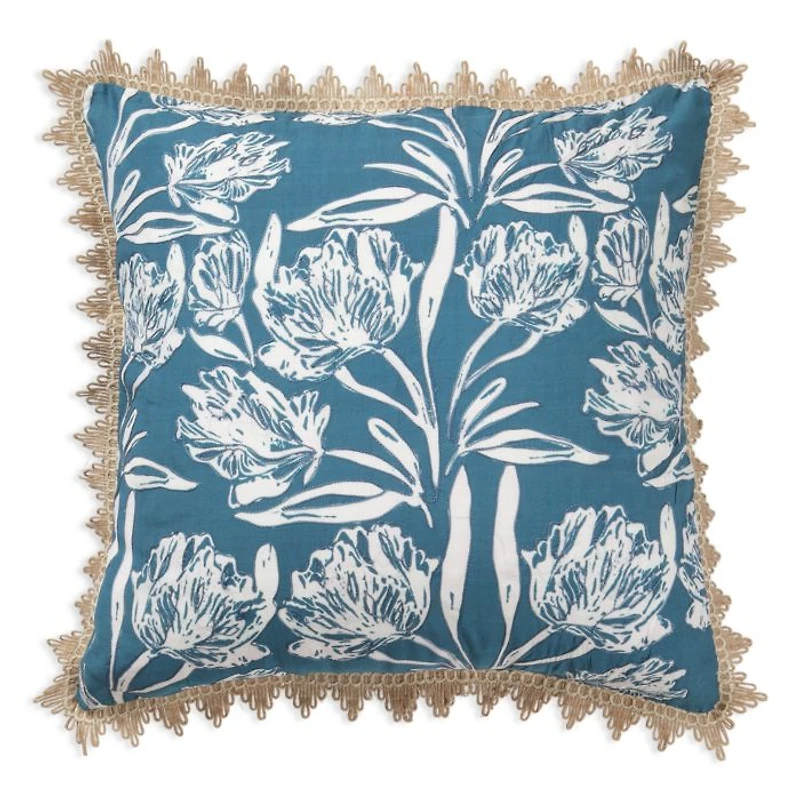 Deep Sea Coral Embroidered Reversible Cushion, 20" x 20"