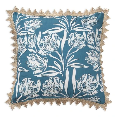 Deep Sea Coral Embroidered Reversible Cushion, 20" x 20"