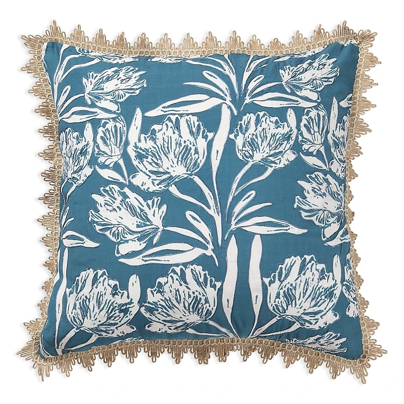 vVyom Deep Sea Coral Embroidered Reversible Cushion, 20 x 20
